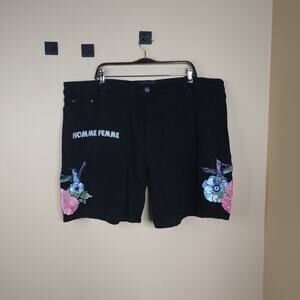 Homme + Femme embroidered humming bird black denim shorts Size 44